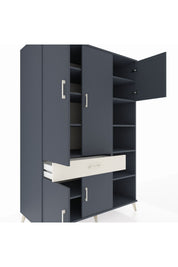 Kronos Dolap 10 Raflı Tek Çekmeceli 5 Kapaklı 132x59x195 Antrasit-Antrasit/Aytaşı