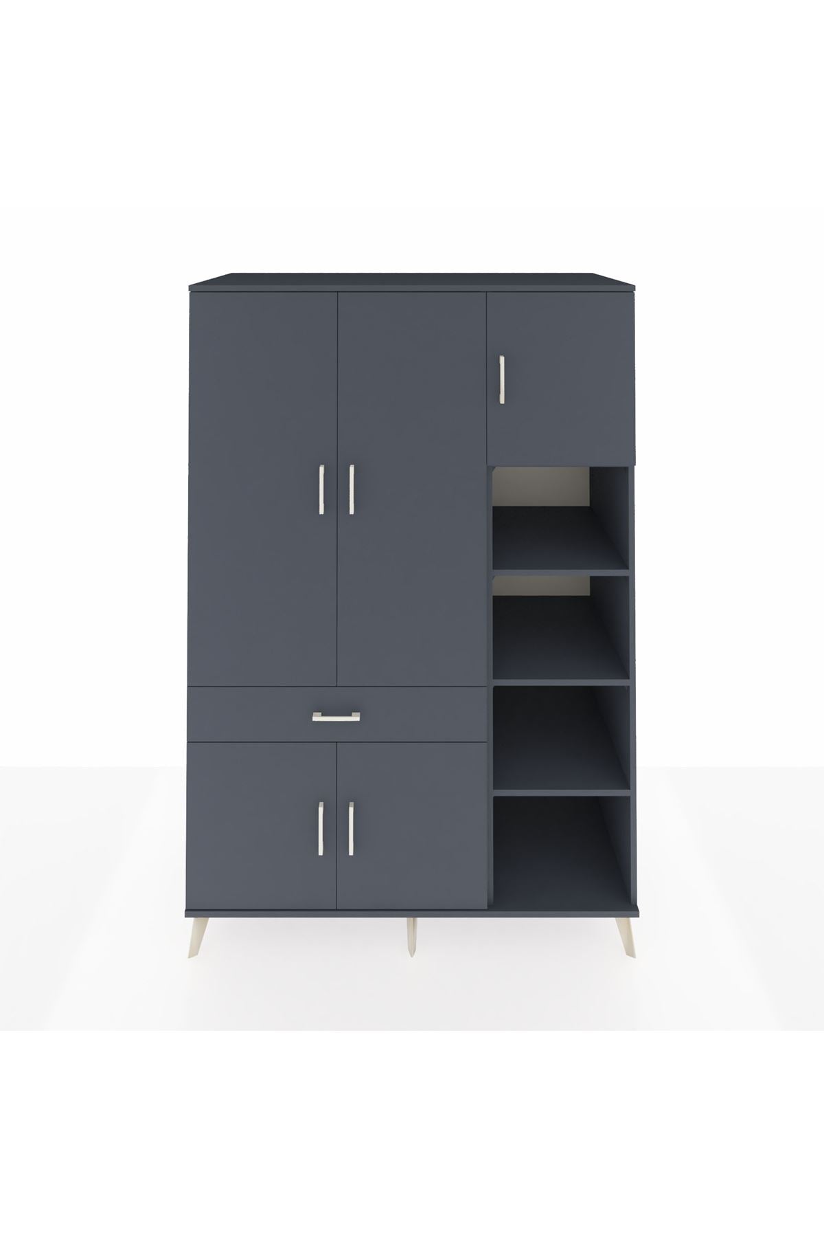 Kronos Dolap 10 Raflı Tek Çekmeceli 5 Kapaklı 132x59x195 Antrasit-Antrasit/Antrasit