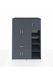 Kronos Dolap 10 Raflı Tek Çekmeceli 5 Kapaklı 132x59x195 Antrasit-Antrasit/Antrasit