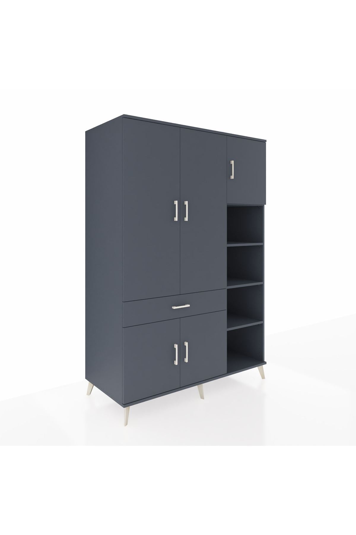 Kronos Dolap 10 Raflı Tek Çekmeceli 5 Kapaklı 132x59x195 Antrasit-Antrasit/Antrasit