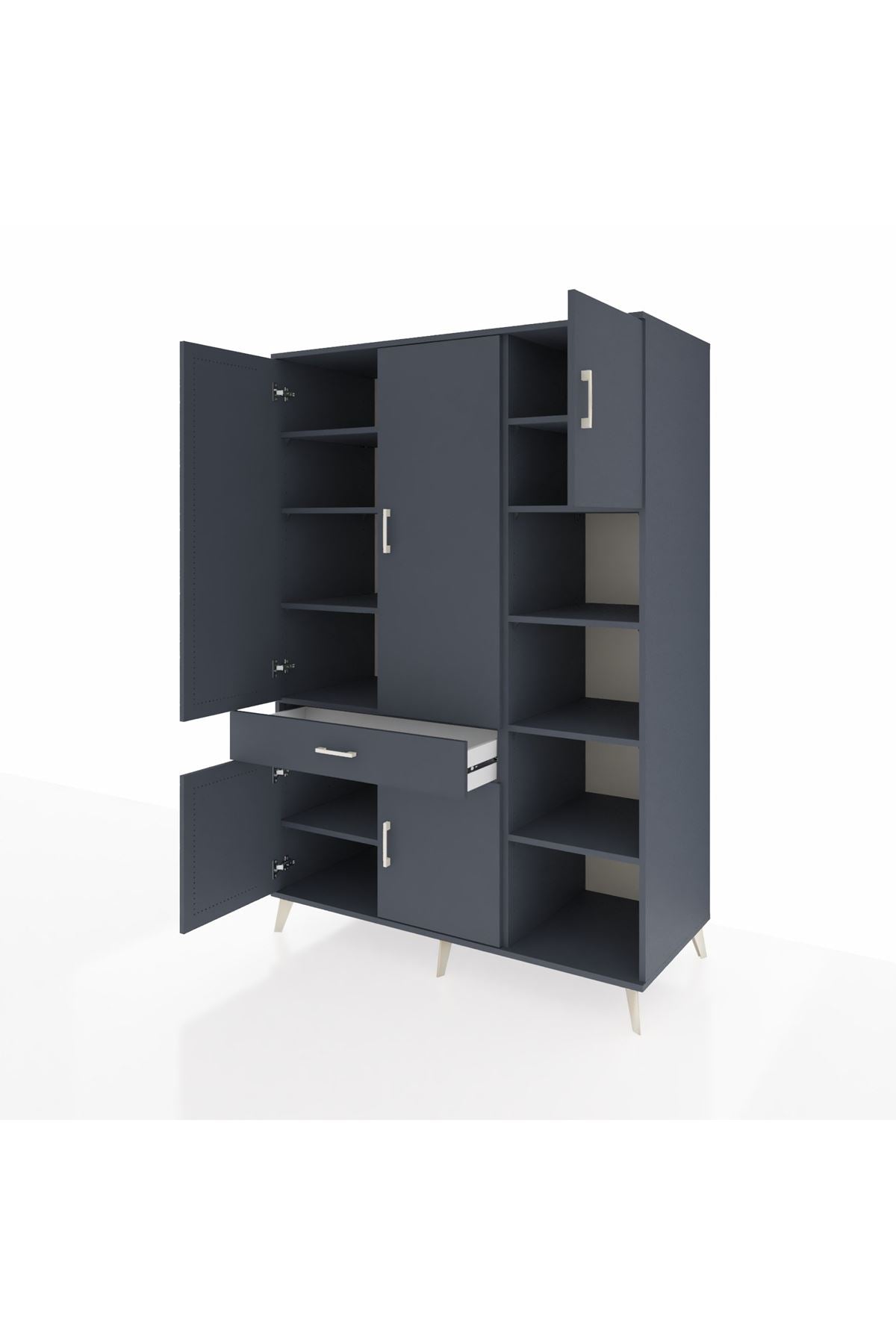 Kronos Dolap 10 Raflı Tek Çekmeceli 5 Kapaklı 132x59x195 Antrasit-Antrasit/Antrasit