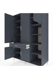 Kronos Dolap 10 Raflı Tek Çekmeceli 5 Kapaklı 132x59x195 Antrasit-Antrasit/Antrasit