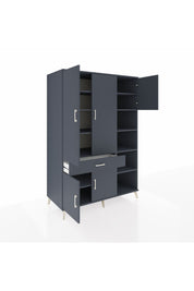 Kronos Dolap 10 Raflı Tek Çekmeceli 5 Kapaklı 132x59x195 Antrasit-Antrasit/Antrasit