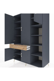 Kronos Dolap 10 Raflı Tek Çekmeceli 5 Kapaklı 132x59x195 Antrasit-Antrasit/Çam