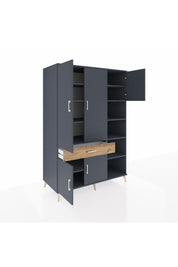 Kronos Dolap 10 Raflı Tek Çekmeceli 5 Kapaklı 132x59x195 Antrasit-Antrasit/Çam