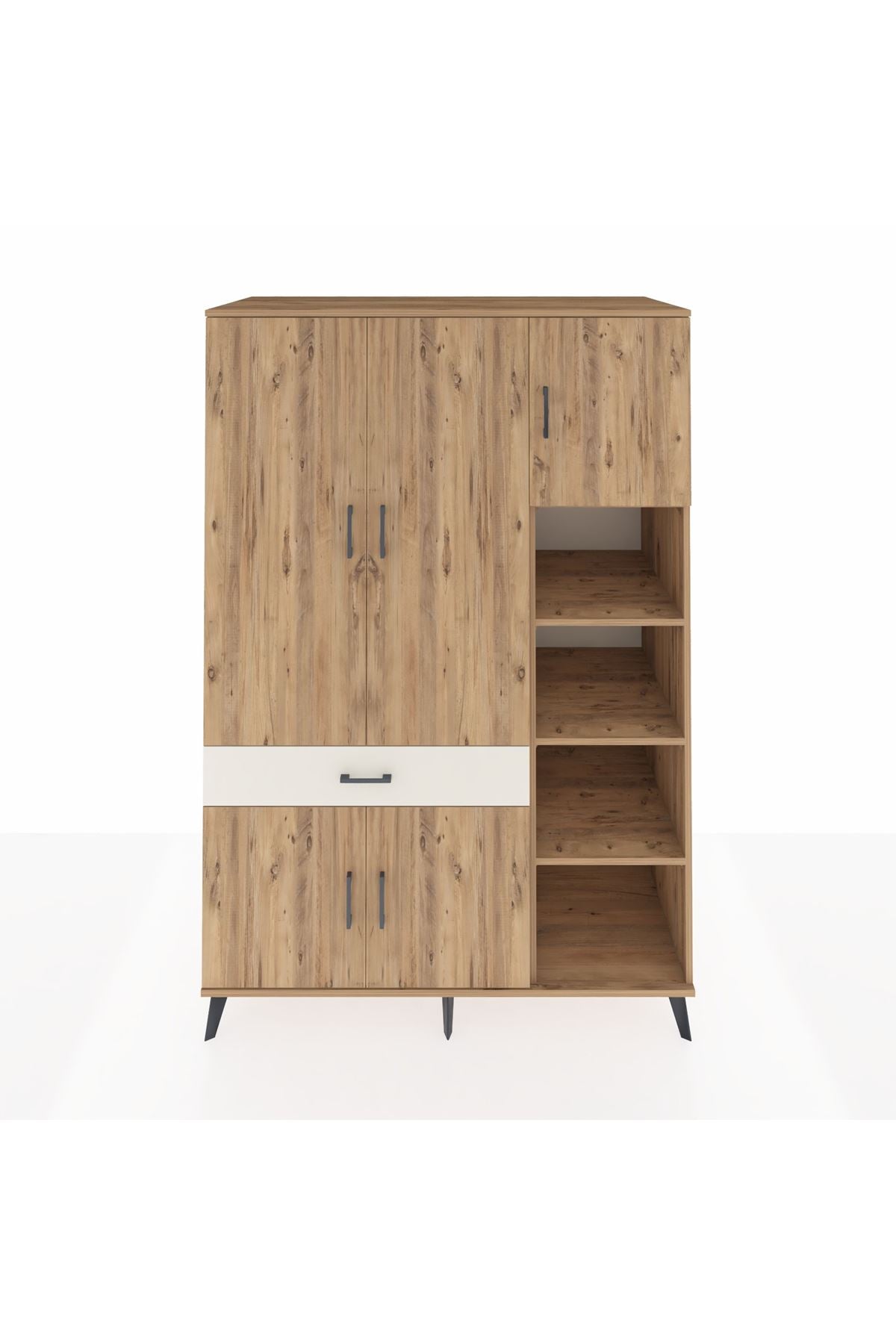 Kronos Dolap 10 Raflı Tek Çekmeceli 5 Kapaklı 132x59x195 Çam-Çam/Aytaşı