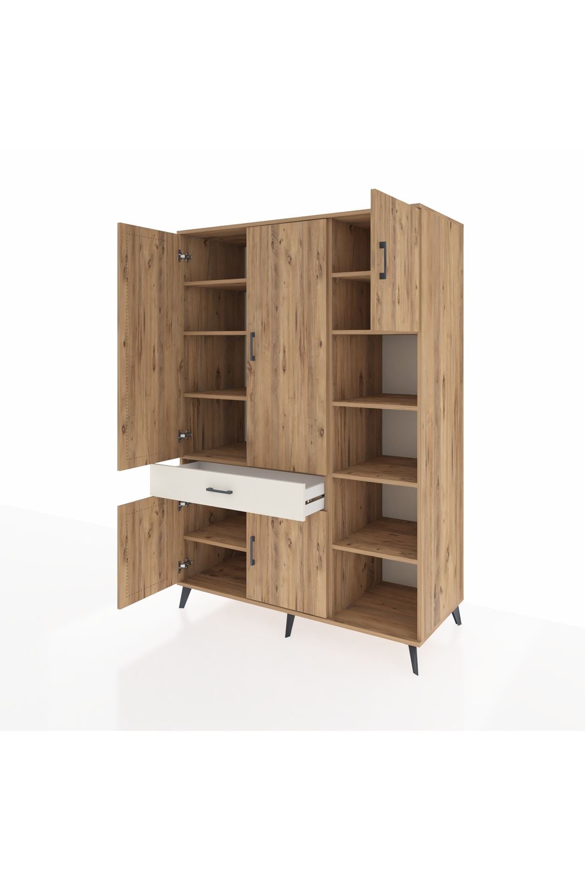 Kronos Dolap 10 Raflı Tek Çekmeceli 5 Kapaklı 132x59x195 Çam-Çam/Aytaşı