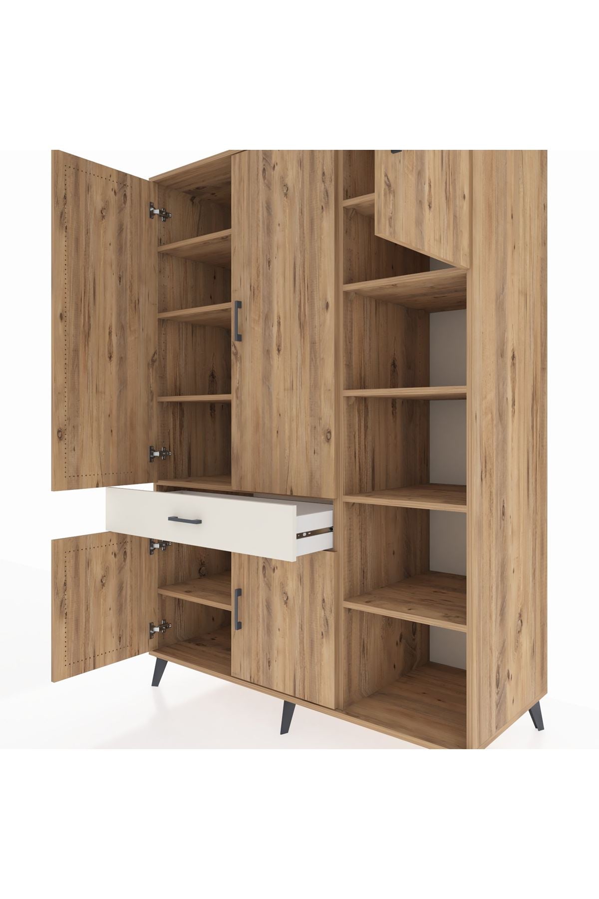 Kronos Dolap 10 Raflı Tek Çekmeceli 5 Kapaklı 132x59x195 Çam-Çam/Aytaşı