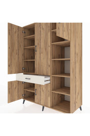 Kronos Dolap 10 Raflı Tek Çekmeceli 5 Kapaklı 132x59x195 Çam-Çam/Aytaşı