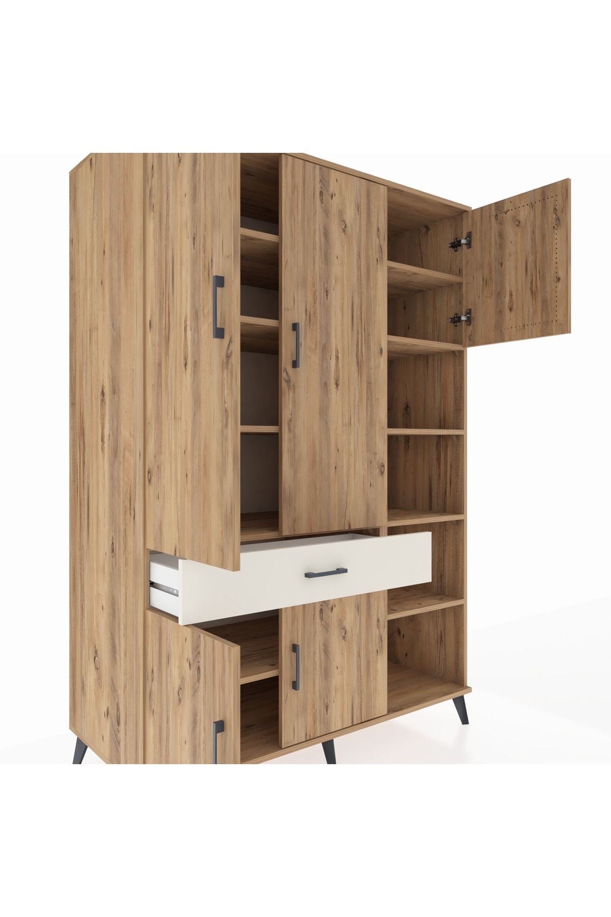 Kronos Dolap 10 Raflı Tek Çekmeceli 5 Kapaklı 132x59x195 Çam-Çam/Aytaşı