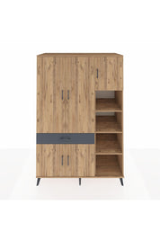 Kronos Dolap 10 Raflı Tek Çekmeceli 5 Kapaklı 132x59x195 Çam-Çam/Antrasit