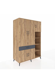 Kronos Dolap 10 Raflı Tek Çekmeceli 5 Kapaklı 132x59x195 Çam-Çam/Antrasit