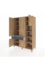 Kronos Dolap 10 Raflı Tek Çekmeceli 5 Kapaklı 132x59x195 Çam-Çam/Antrasit