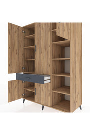 Kronos Dolap 10 Raflı Tek Çekmeceli 5 Kapaklı 132x59x195 Çam-Çam/Antrasit