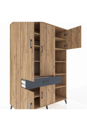 Kronos Dolap 10 Raflı Tek Çekmeceli 5 Kapaklı 132x59x195 Çam-Çam/Antrasit