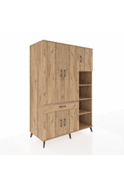 Kronos Dolap 10 Raflı Tek Çekmeceli 5 Kapaklı 132x59x195 Çam-Çam/Çam