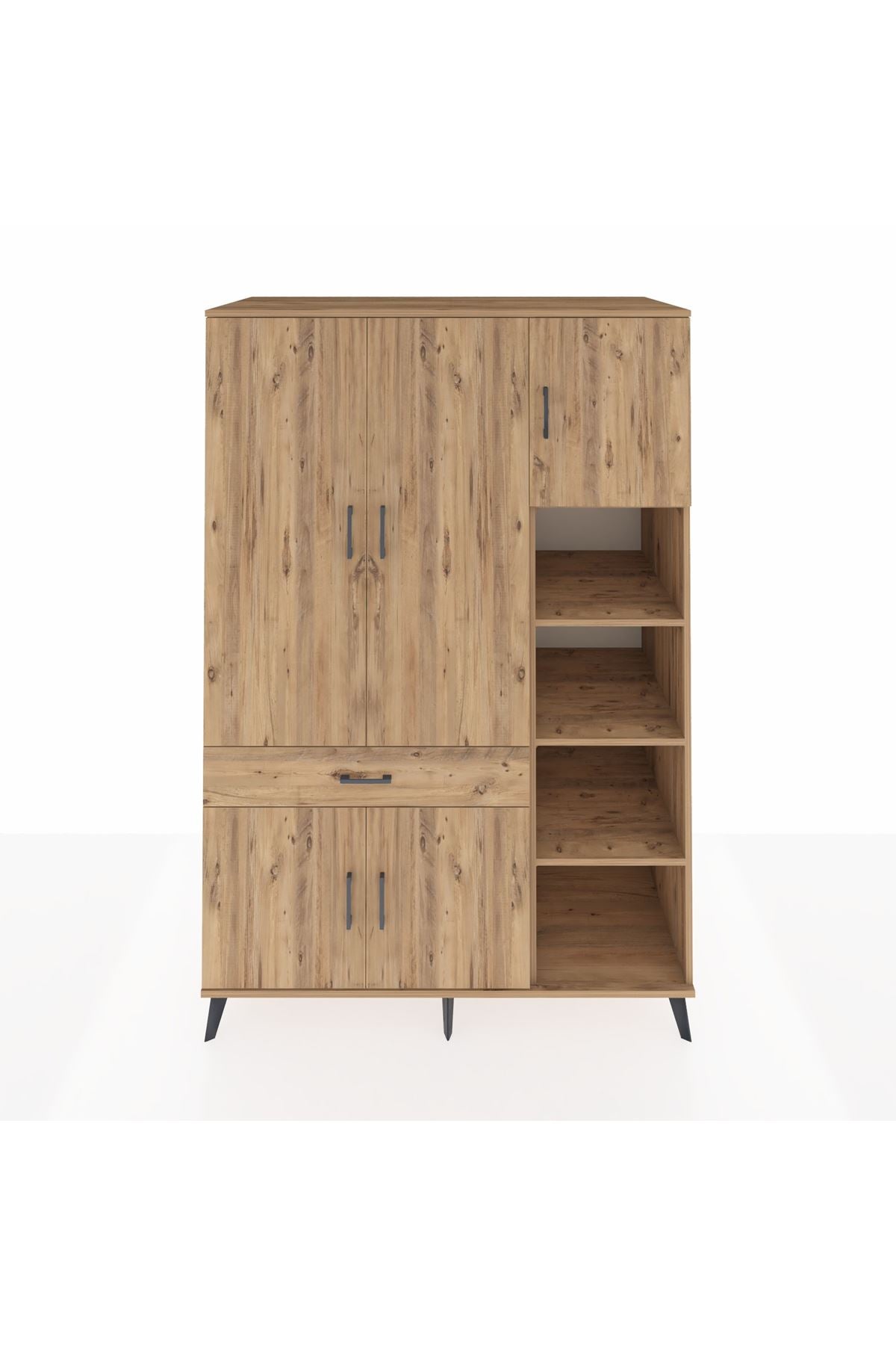 Kronos Dolap 10 Raflı Tek Çekmeceli 5 Kapaklı 132x59x195 Çam-Çam/Çam