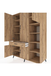 Kronos Dolap 10 Raflı Tek Çekmeceli 5 Kapaklı 132x59x195 Çam-Çam/Çam