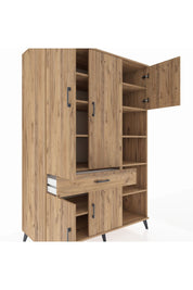 Kronos Dolap 10 Raflı Tek Çekmeceli 5 Kapaklı 132x59x195 Çam-Çam/Çam