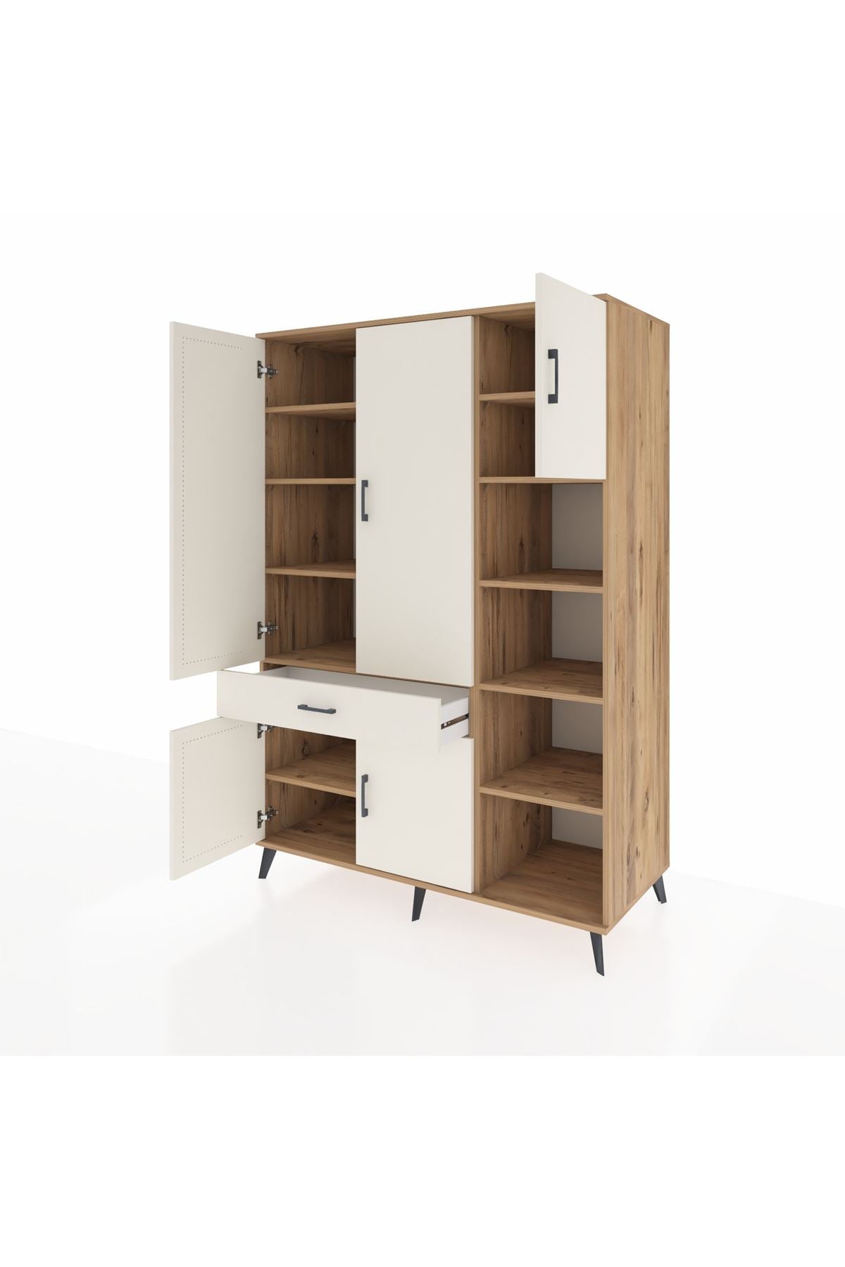 Kronos Dolap 10 Raflı Tek Çekmeceli 5 Kapaklı 132x59x195 Çam-Aytaşı/Aytaşı