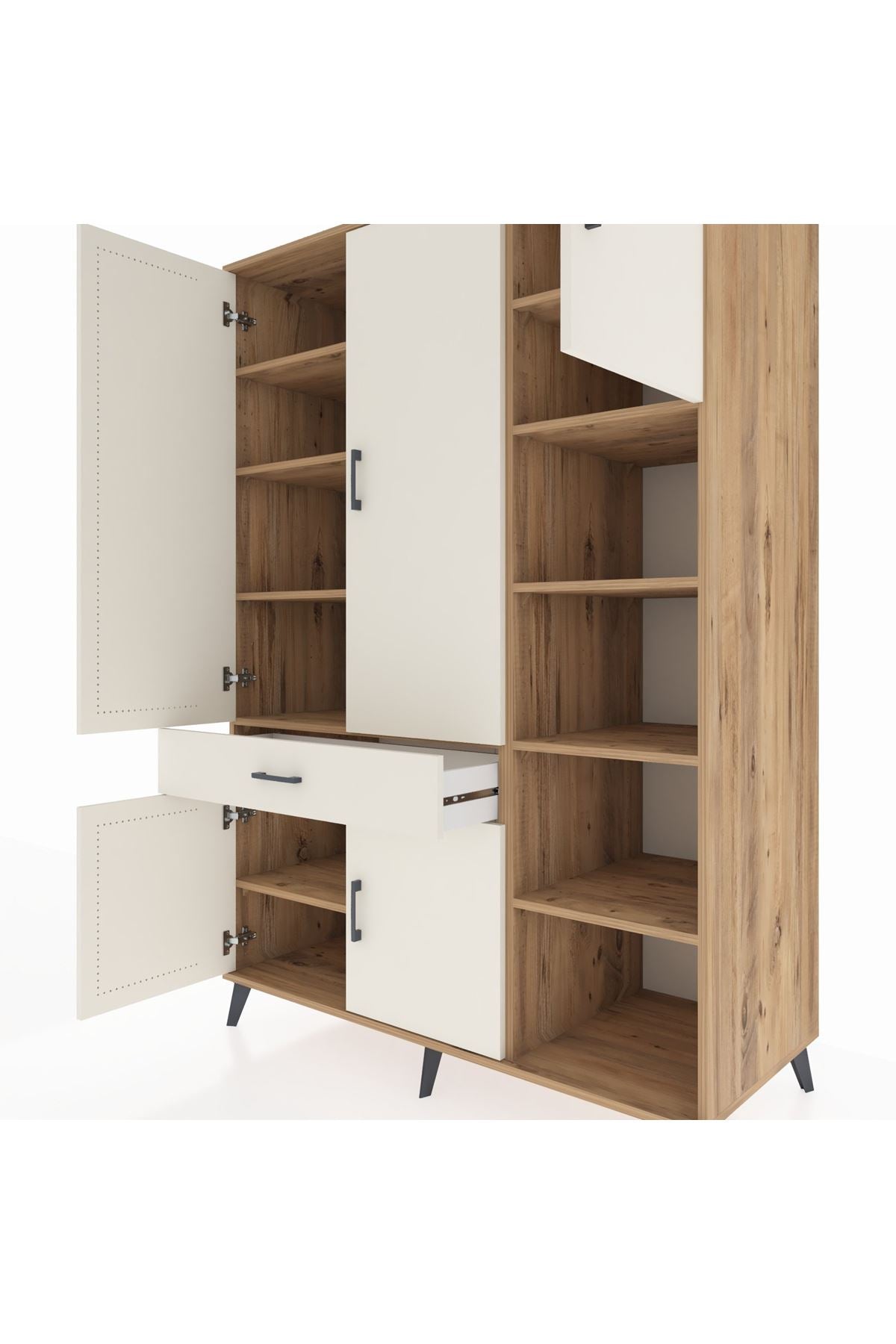 Kronos Dolap 10 Raflı Tek Çekmeceli 5 Kapaklı 132x59x195 Çam-Aytaşı/Aytaşı