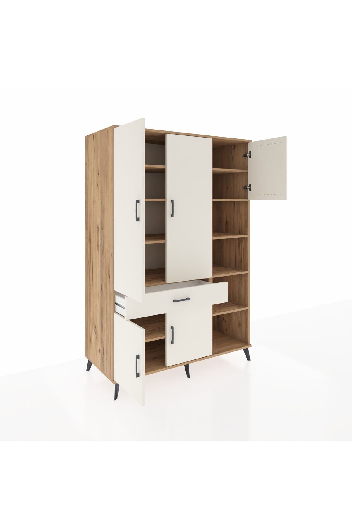 Kronos Dolap 10 Raflı Tek Çekmeceli 5 Kapaklı 132x59x195 Çam-Aytaşı/Aytaşı