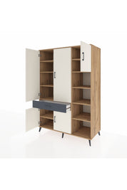 Kronos Dolap 10 Raflı Tek Çekmeceli 5 Kapaklı 132x59x195 Çam-Aytaşı/Antrasit