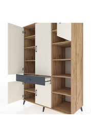 Kronos Dolap 10 Raflı Tek Çekmeceli 5 Kapaklı 132x59x195 Çam-Aytaşı/Antrasit