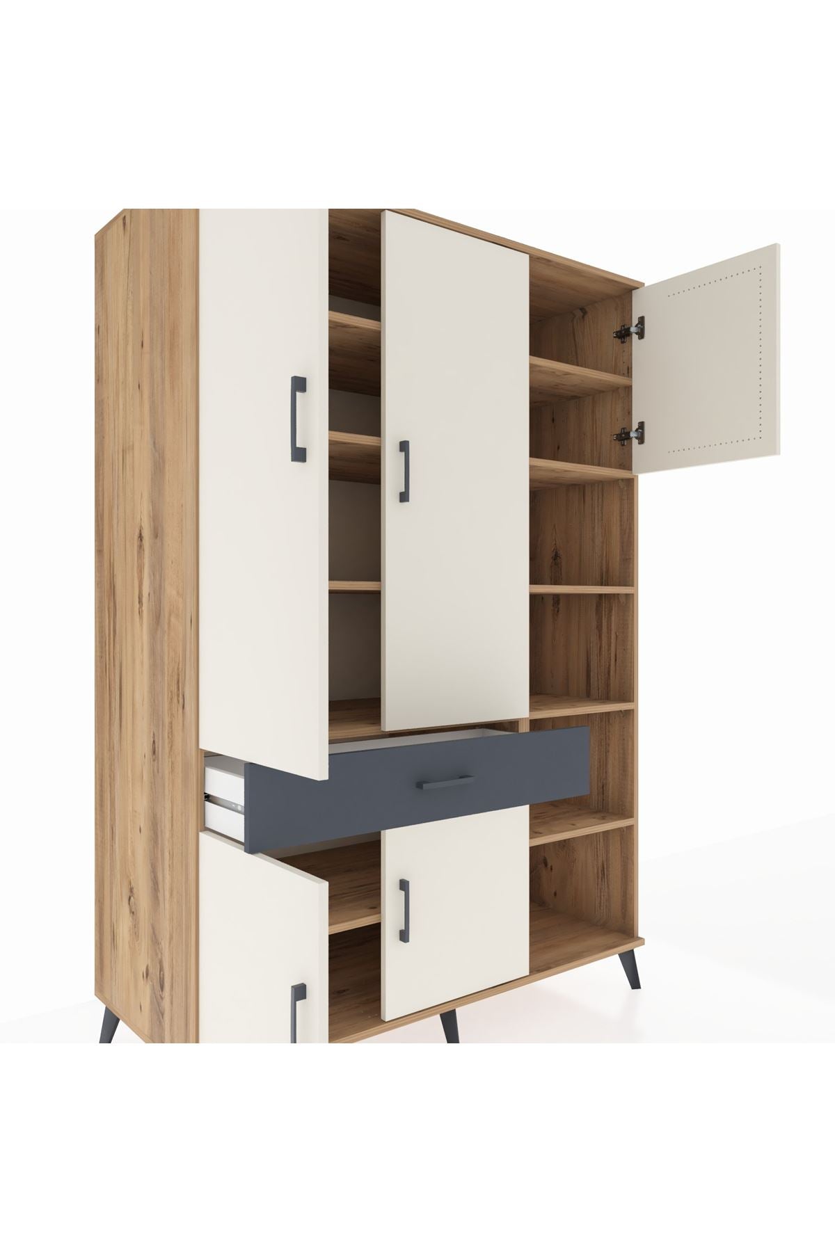 Kronos Dolap 10 Raflı Tek Çekmeceli 5 Kapaklı 132x59x195 Çam-Aytaşı/Antrasit