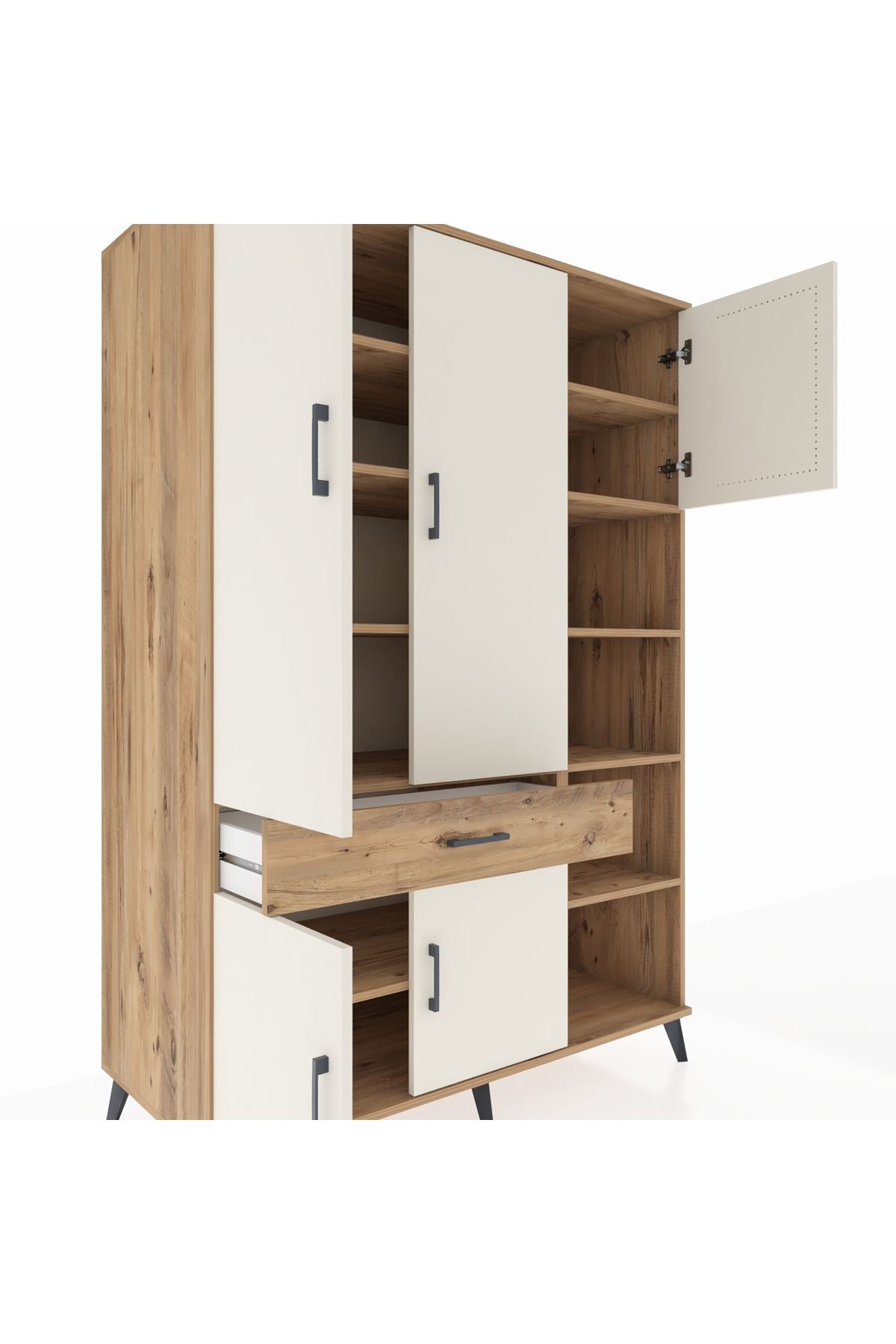 Kronos Dolap 10 Raflı Tek Çekmeceli 5 Kapaklı 132x59x195 Çam-Aytaşı/Çam