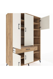 Kronos Dolap 10 Raflı Tek Çekmeceli 5 Kapaklı 132x59x195 Çam-Aytaşı/Çam