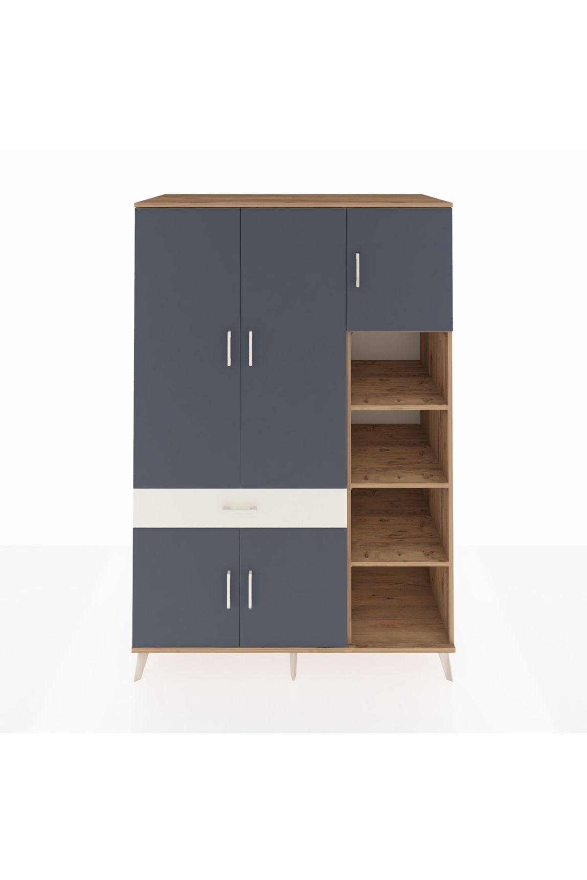 Kronos Dolap 10 Raflı Tek Çekmeceli 5 Kapaklı 132x59x195 Çam-Antrasit/Aytaşı