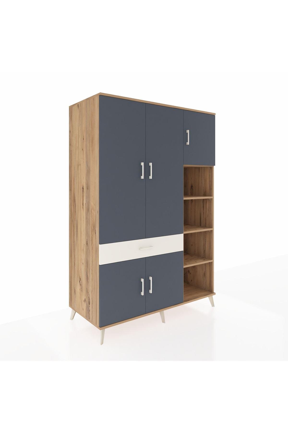 Kronos Dolap 10 Raflı Tek Çekmeceli 5 Kapaklı 132x59x195 Çam-Antrasit/Aytaşı