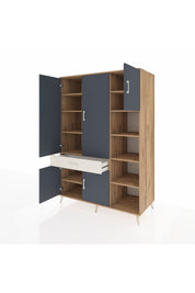 Kronos Dolap 10 Raflı Tek Çekmeceli 5 Kapaklı 132x59x195 Çam-Antrasit/Aytaşı