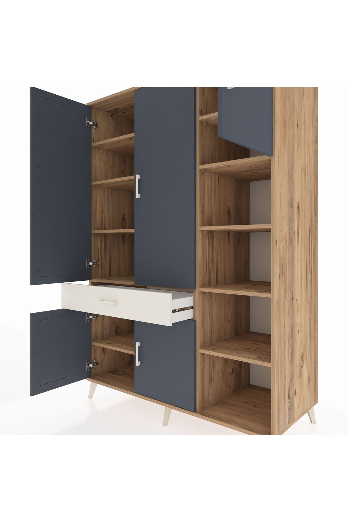 Kronos Dolap 10 Raflı Tek Çekmeceli 5 Kapaklı 132x59x195 Çam-Antrasit/Aytaşı