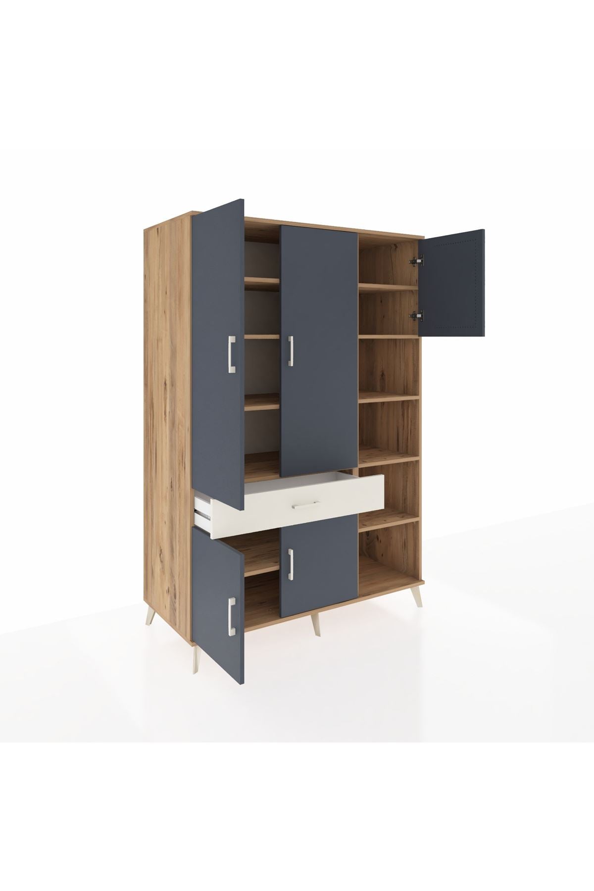 Kronos Dolap 10 Raflı Tek Çekmeceli 5 Kapaklı 132x59x195 Çam-Antrasit/Aytaşı