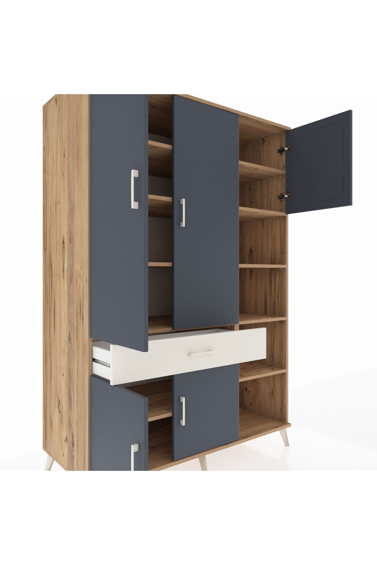 Kronos Dolap 10 Raflı Tek Çekmeceli 5 Kapaklı 132x59x195 Çam-Antrasit/Aytaşı