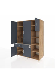 Kronos Dolap 10 Raflı Tek Çekmeceli 5 Kapaklı 132x59x195 Çam-Antrasit/Antrasit