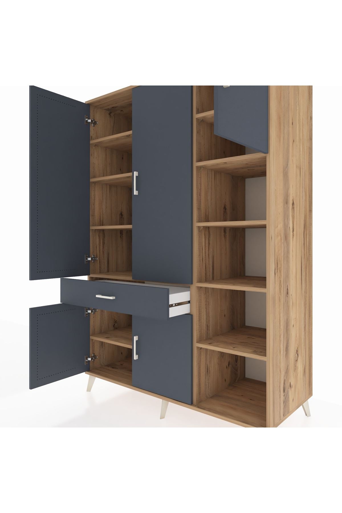 Kronos Dolap 10 Raflı Tek Çekmeceli 5 Kapaklı 132x59x195 Çam-Antrasit/Antrasit