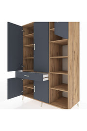 Kronos Dolap 10 Raflı Tek Çekmeceli 5 Kapaklı 132x59x195 Çam-Antrasit/Antrasit