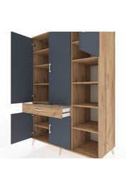 Kronos Dolap 10 Raflı Tek Çekmeceli 5 Kapaklı 132x59x195 Çam-Antrasit/Çam