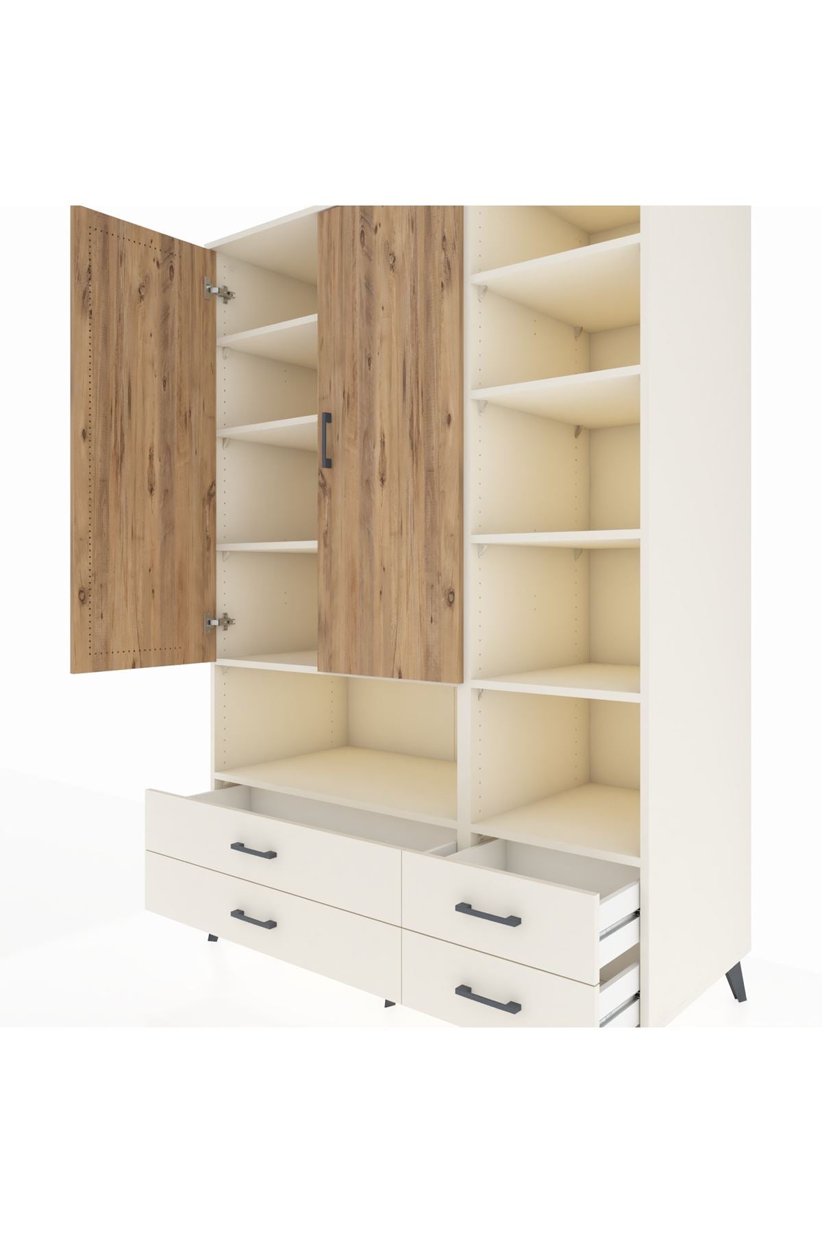 Kronos Dolap 10 Raflı 4 Çekmeceli 2 Kapaklı 132x59x195 Aytaşı-Çam/Aytaşı