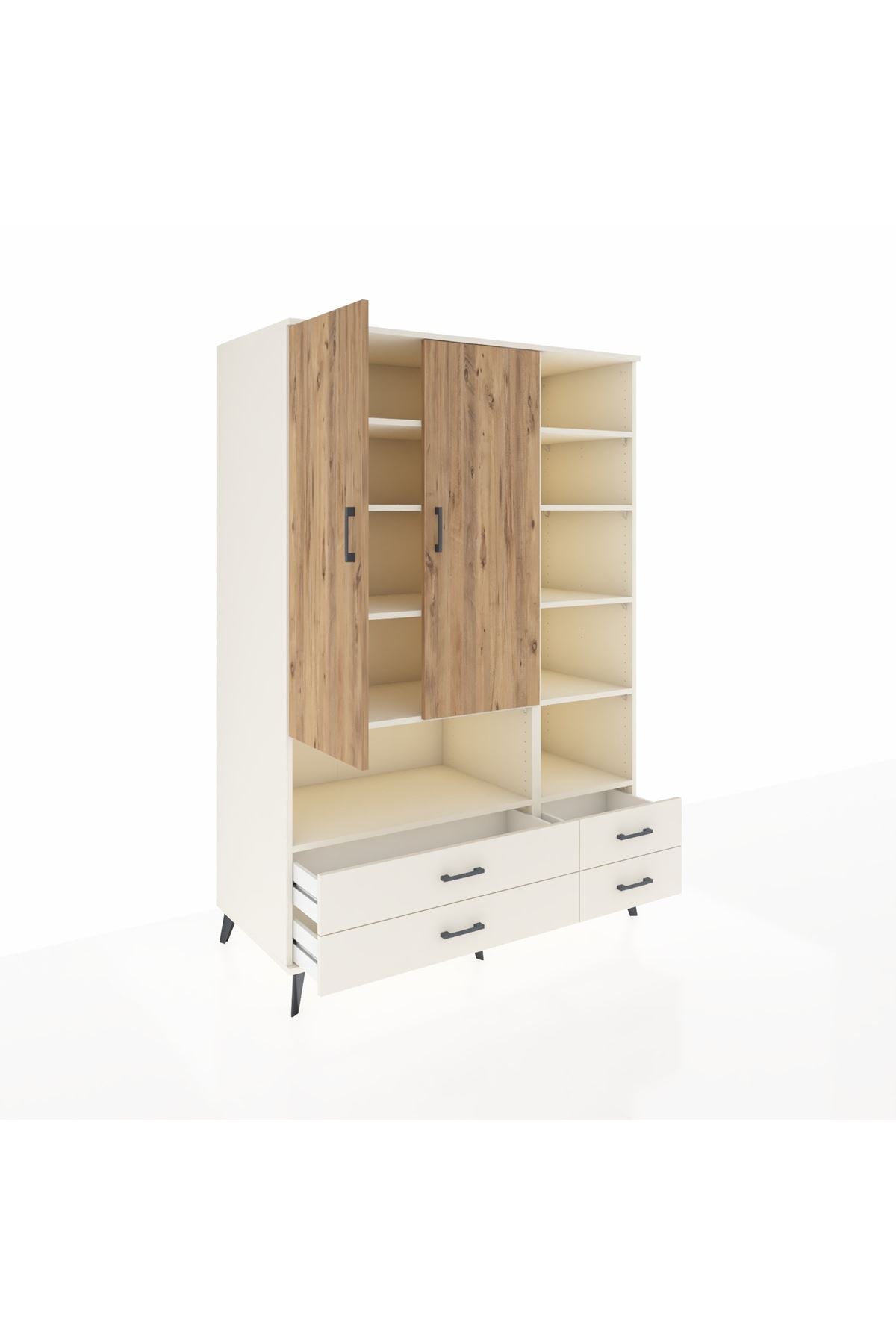 Kronos Dolap 10 Raflı 4 Çekmeceli 2 Kapaklı 132x59x195 Aytaşı-Çam/Aytaşı