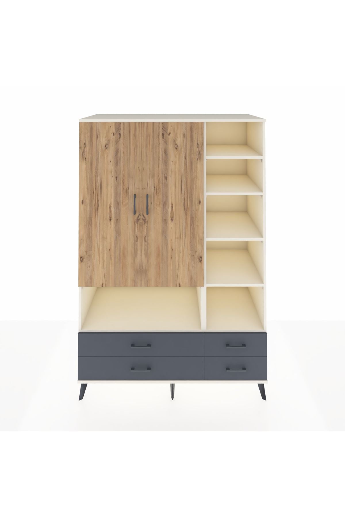 Kronos Dolap 10 Raflı 4 Çekmeceli 2 Kapaklı 132x59x195 Aytaşı-Çam/Antrasit