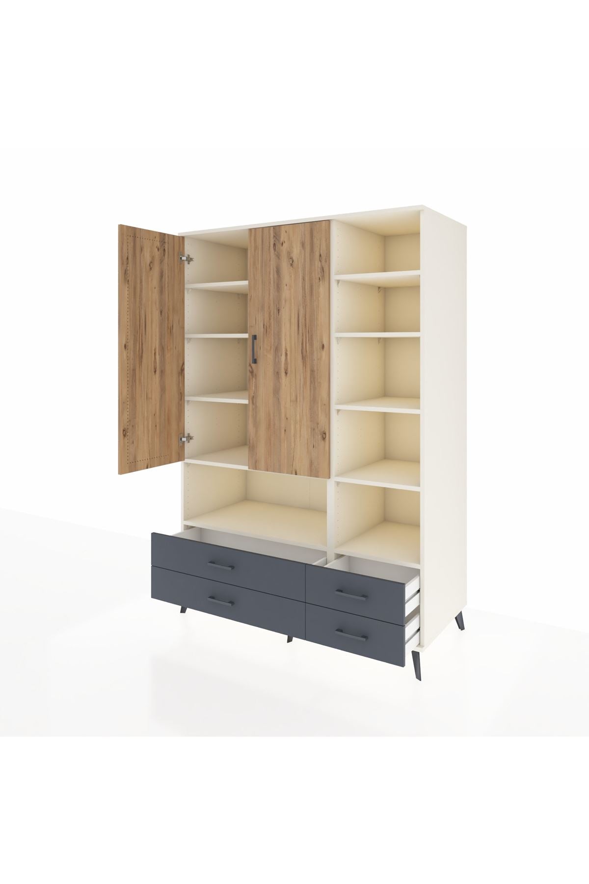 Kronos Dolap 10 Raflı 4 Çekmeceli 2 Kapaklı 132x59x195 Aytaşı-Çam/Antrasit