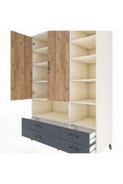 Kronos Dolap 10 Raflı 4 Çekmeceli 2 Kapaklı 132x59x195 Aytaşı-Çam/Antrasit