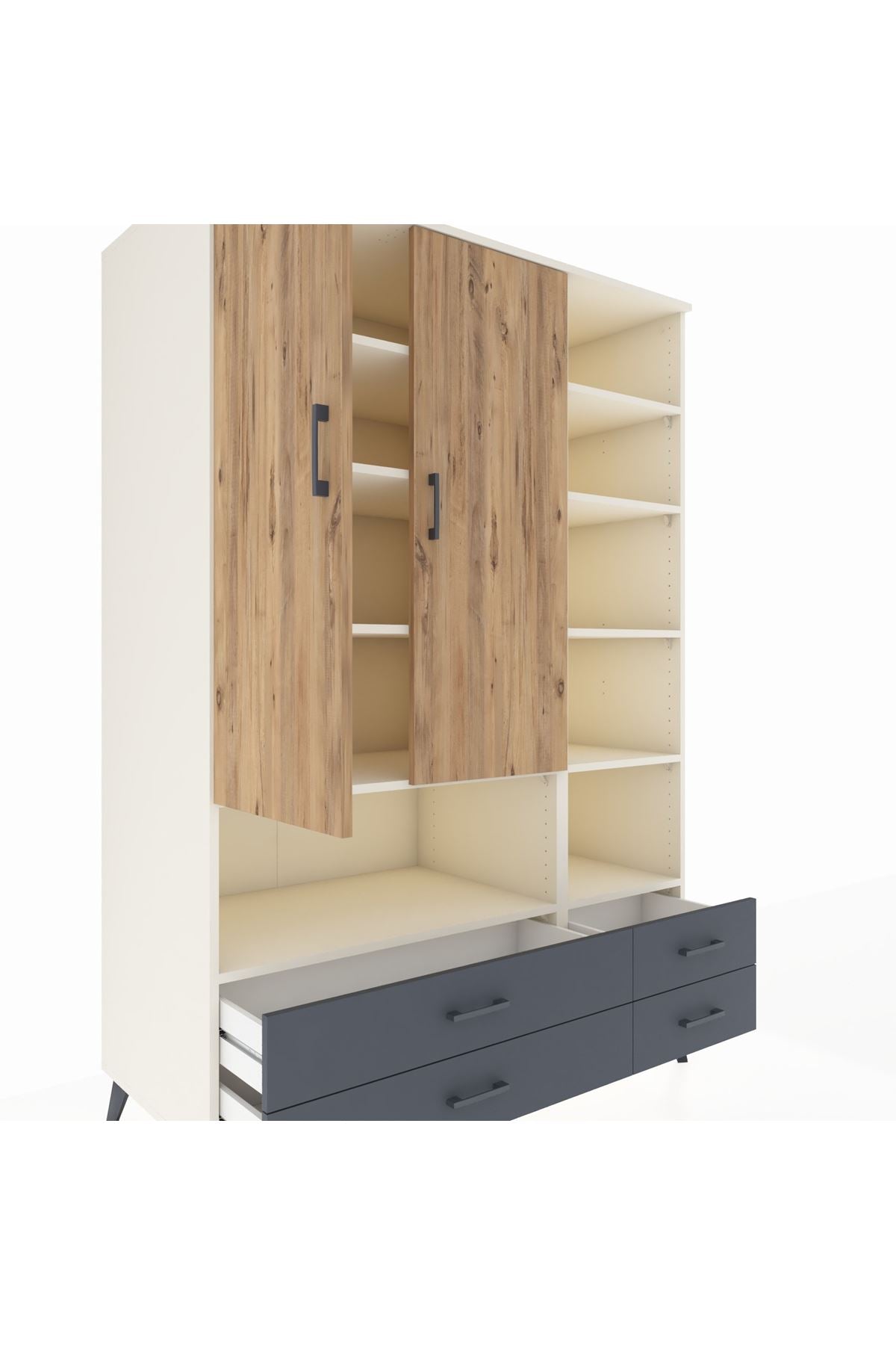 Kronos Dolap 10 Raflı 4 Çekmeceli 2 Kapaklı 132x59x195 Aytaşı-Çam/Antrasit