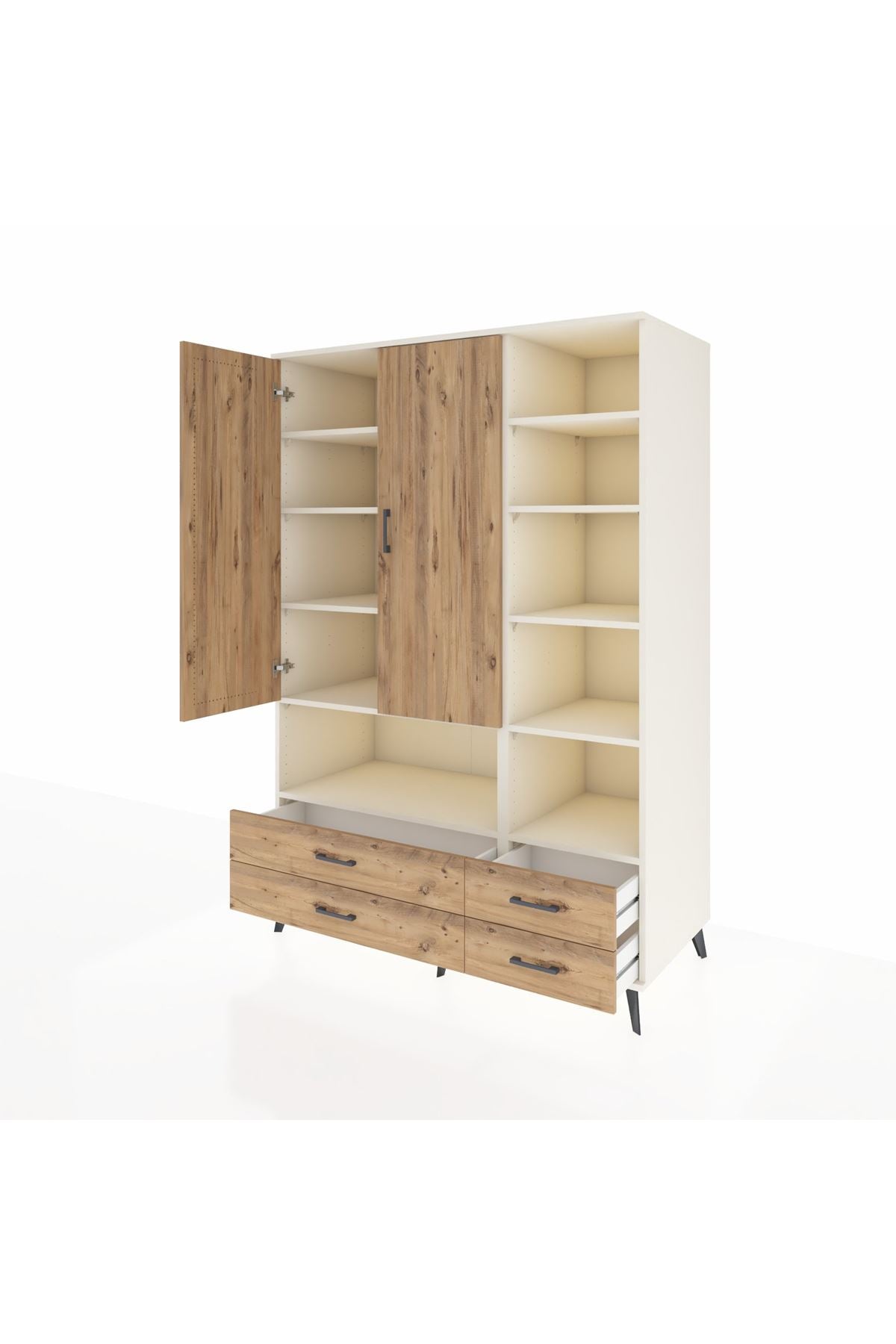 Kronos Dolap 10 Raflı 4 Çekmeceli 2 Kapaklı 132x59x195 Aytaşı-Çam/Çam