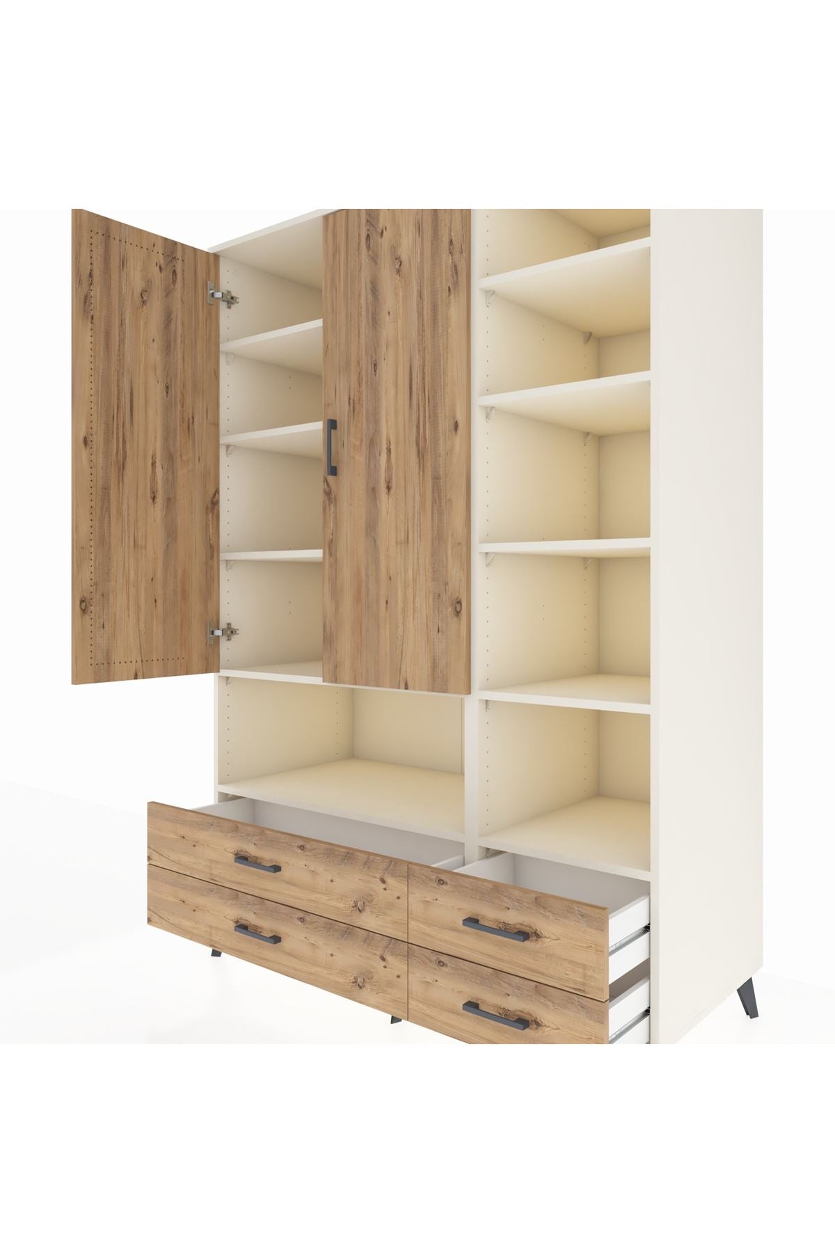 Kronos Dolap 10 Raflı 4 Çekmeceli 2 Kapaklı 132x59x195 Aytaşı-Çam/Çam