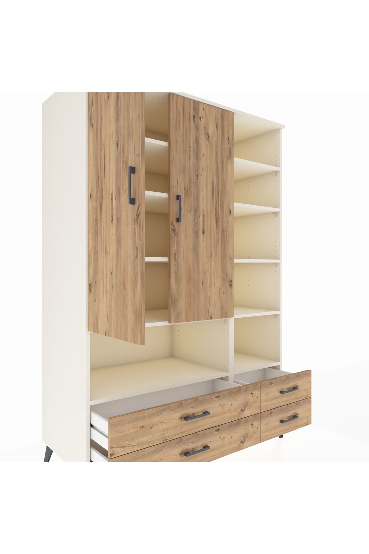 Kronos Dolap 10 Raflı 4 Çekmeceli 2 Kapaklı 132x59x195 Aytaşı-Çam/Çam